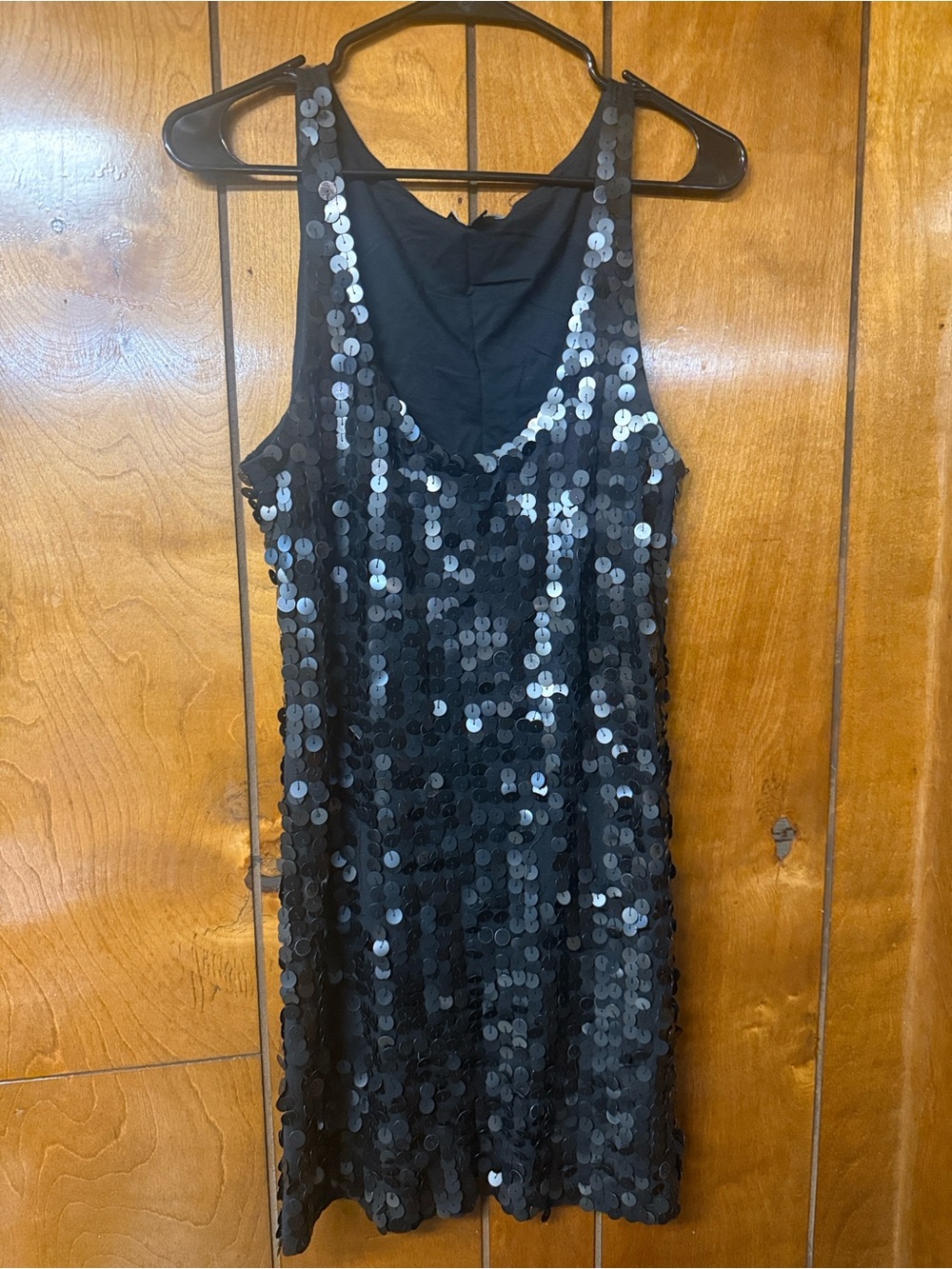 bebe Black Sequin V-Neck Mini Dress